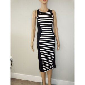 Urban Rose Black White Striped Midi Dress Size Medium